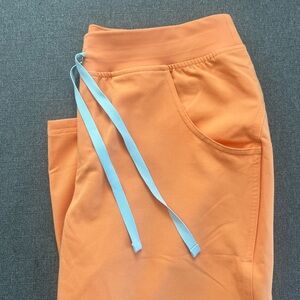 Figs Orange Pants with Light Blue Drawstrings
